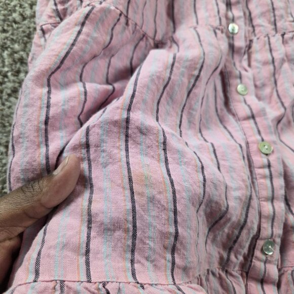 J.Jill Tiered Dress Womens 1X Pink Love Linen Striped Button Up Mark* - Picture 4 of 7
